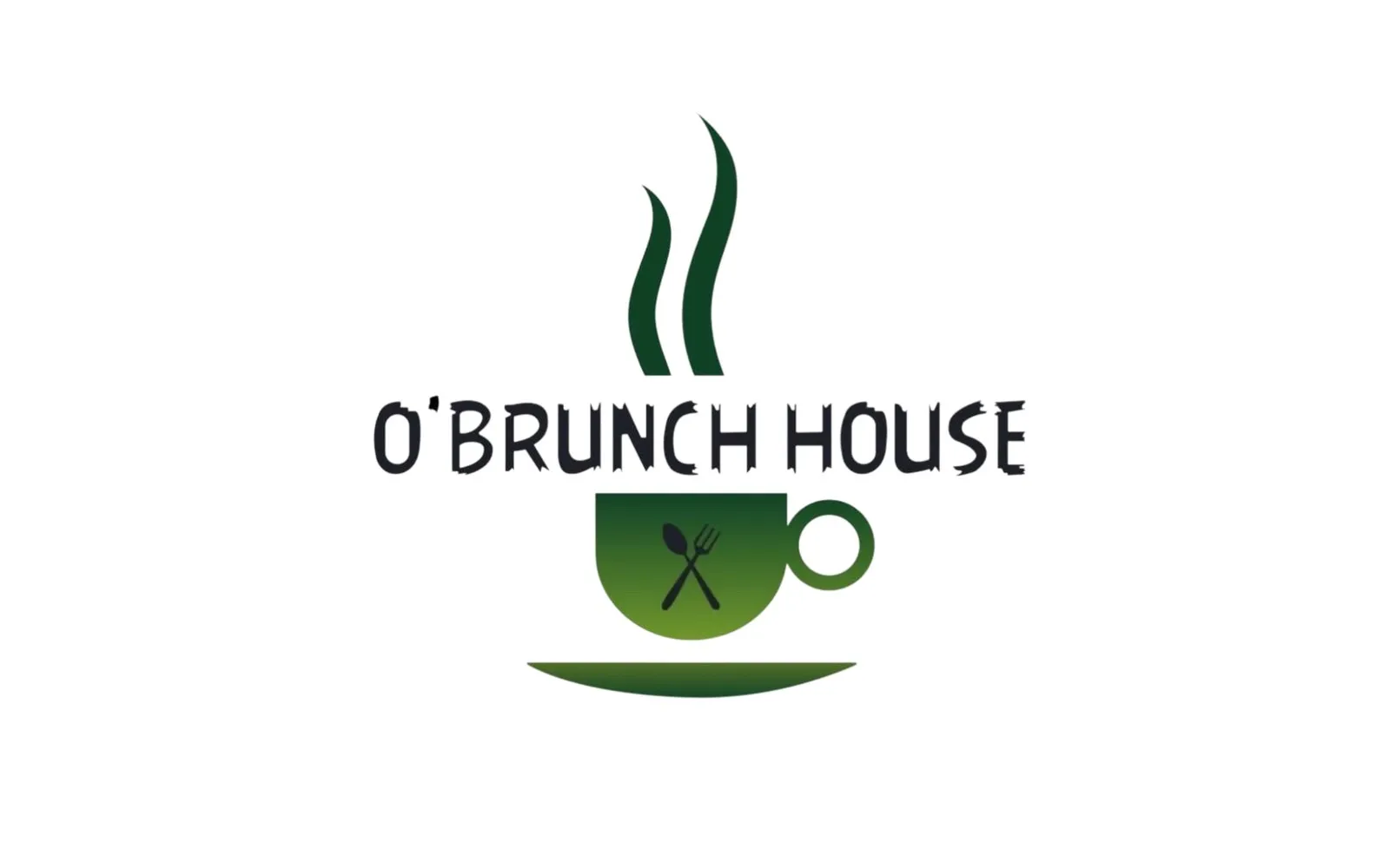 Logo d'O'Brunch House, une tasse verte fumante avec couverts croisés