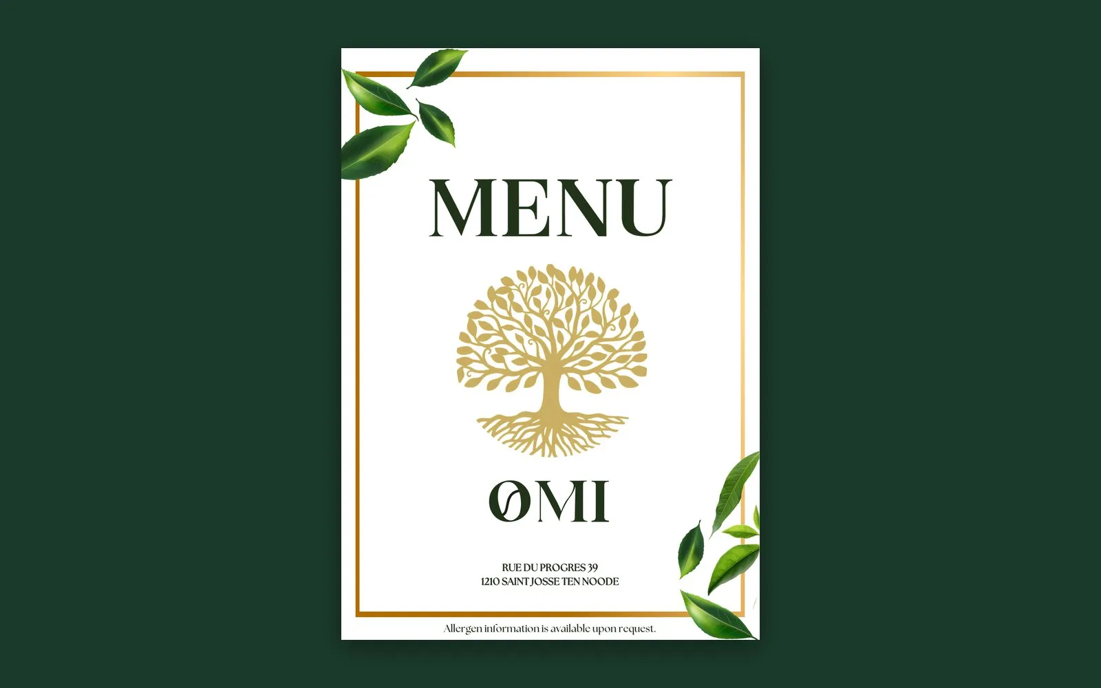 Couverture du menu du restaurant OMI avec son logo en forme d'arbre