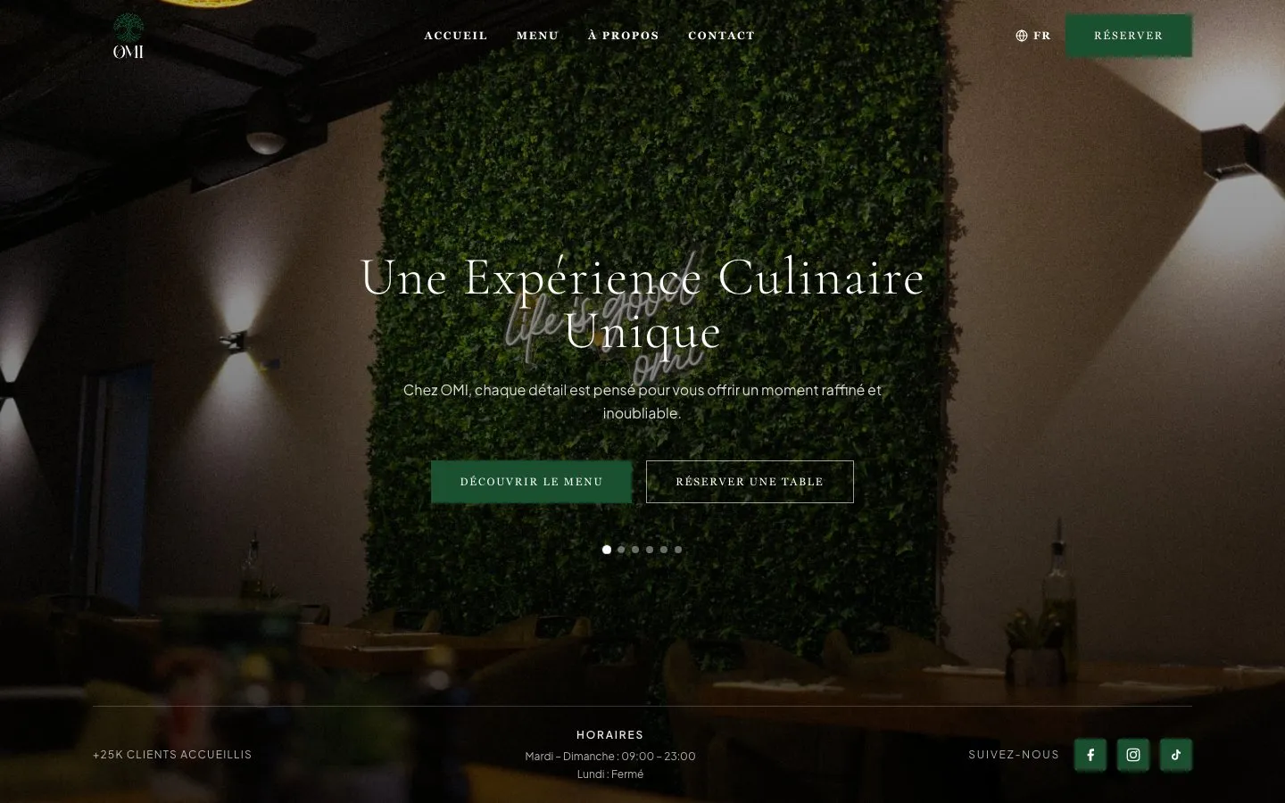 Page d'accueil du site du restaurant OMI à Bruxelles