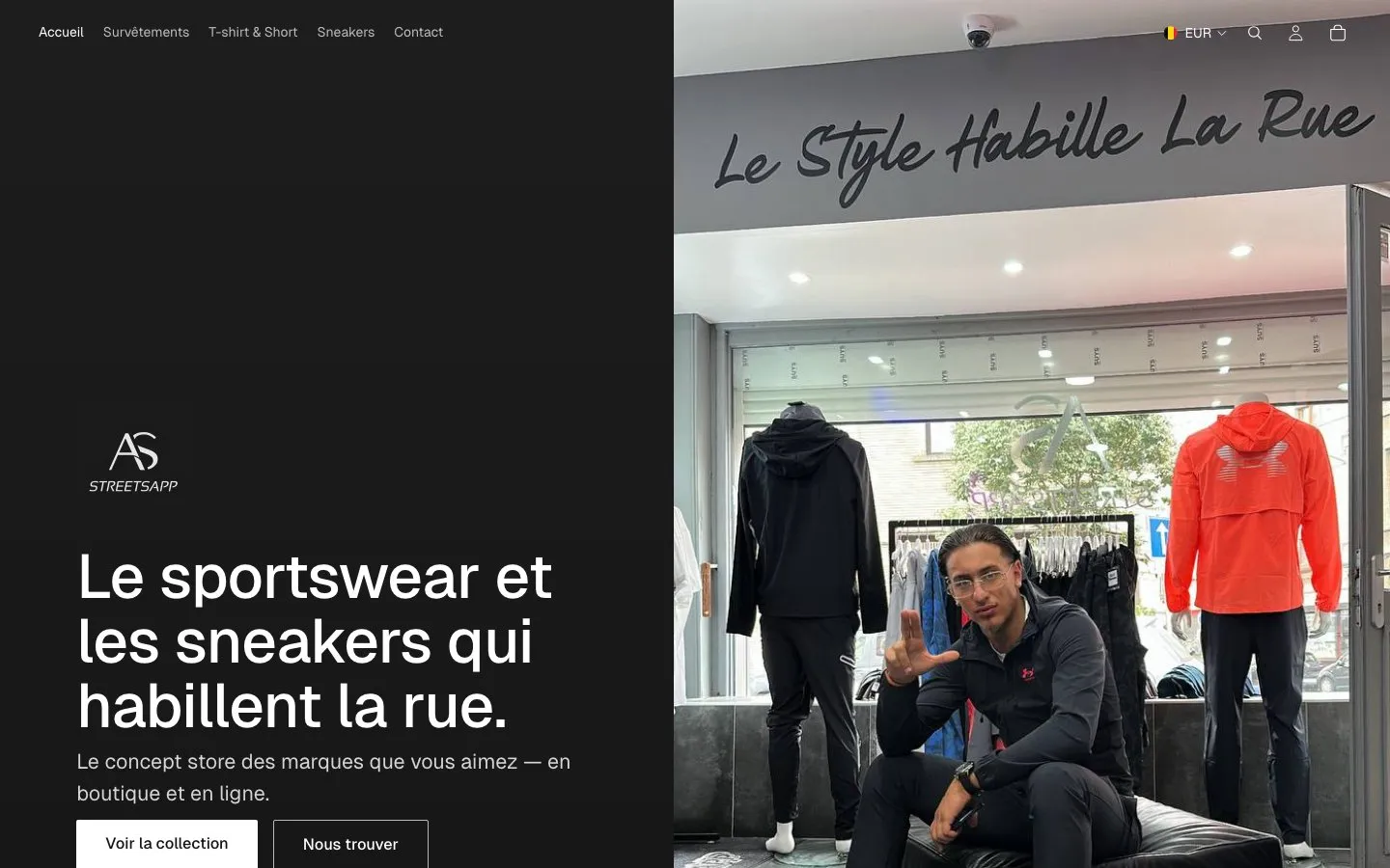 Page d'accueil de la boutique en ligne Street Sapp, sportswear et sneakers en Belgique